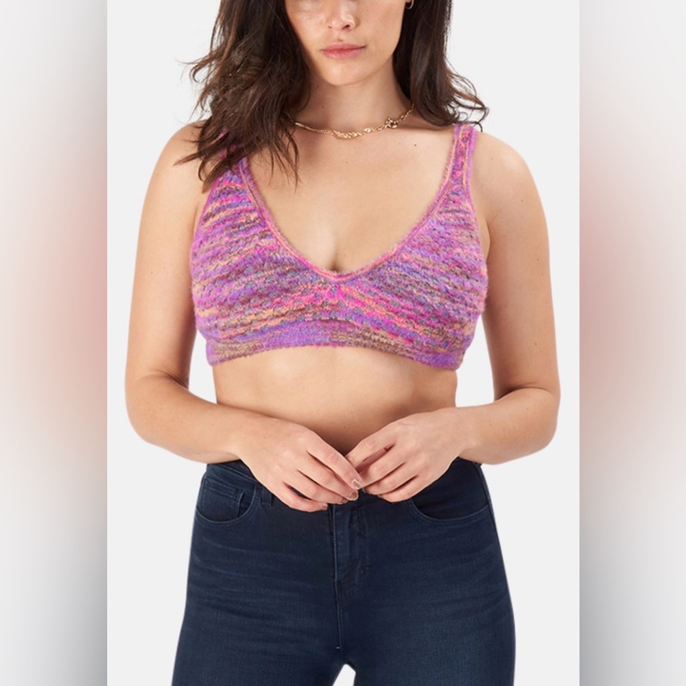 For Love & Lemons Lexi Bralette Sweater Top, Magenta, NWT